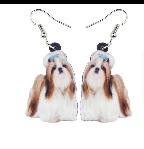 Shih Tzu Jewelry - Chinese Shih Tzu Necklace- Pug Art - Shih Tzu Earrings - FREE Shipping