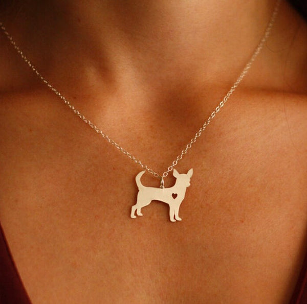 Cute Chihuahua Sterling Silver/14k Gold Plated Heart Pendant and 18" Necklace