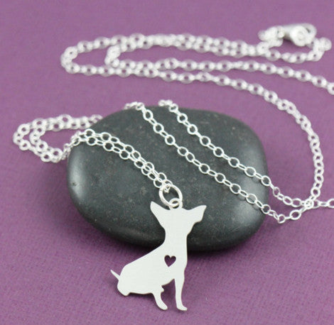 Cute Chihuahua Heart Sterling Silver/14k Gold Pendant and 18" Necklace - FREE - Just Pay Shipping!