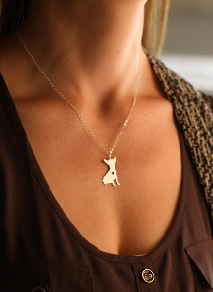 Cute Chihuahua Heart Sterling Silver/14k Gold Pendant and 18" Necklace - FREE - Just Pay Shipping!
