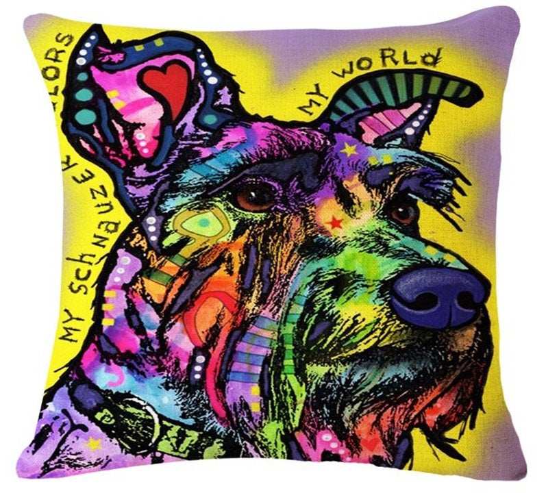 Schnauzer Pillow- Miniature Schnauzer - Throw Pillow COVER Miniature Schnauzer - Schnauzer Painting - Schnauzer Art