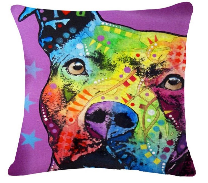 Pitbull Pillow- Purple Star - Throw Pillow COVER Pit Bull Pitbull - Pitbull Painting - Pitbull Art - Pitbull Mom