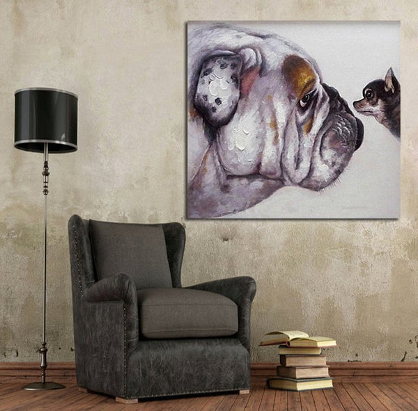 Bulldog - Chihuahua Art - Bulldog Painting - Bulldog Unique Oil Painted - Bulldog Oil Handpainted Canvas Painting- FREE Shipping