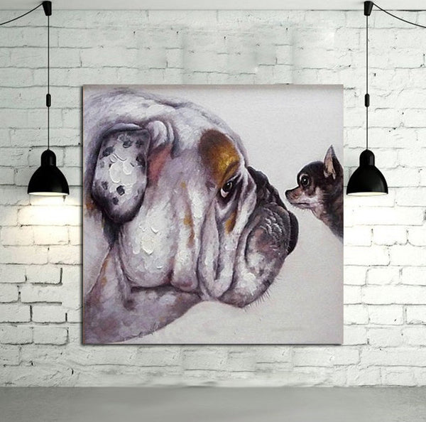 Bulldog - Chihuahua Art - Bulldog Painting - Bulldog Unique Oil Painted - Bulldog Oil Handpainted Canvas Painting- FREE Shipping