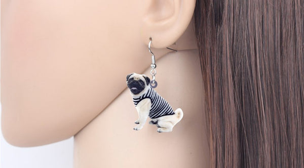 Pug Jewelry - Pug Necklace- Pug Art - Pug Earrings - FREE Shipping