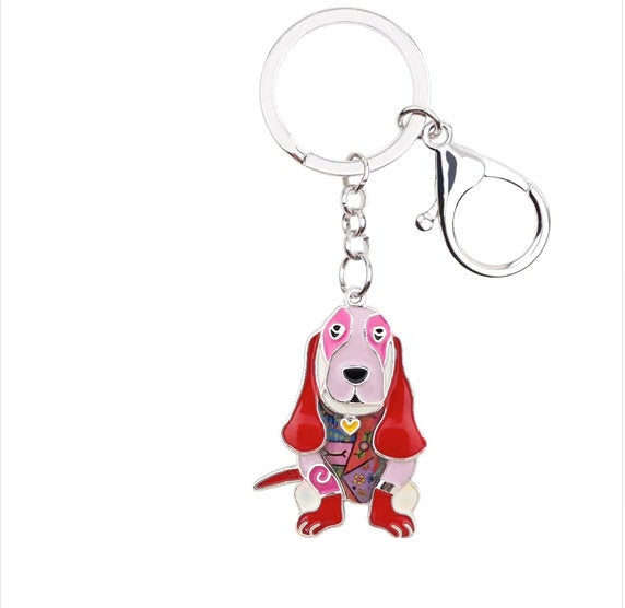 Basset Hound Jewelry - Basset Hound KeyChain- Hound Dog Art - Basset Hound Watercolor - Basset Hound Figurine- FREE Shipping