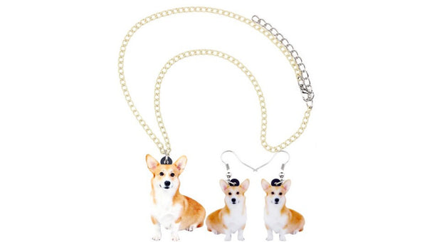 Corgi Jewelry - Pembroke Welsh Corgi Necklace- Corgi Art - Corgi Earrings - Corgi Jewelry Set- FREE Shipping