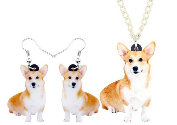 Corgi Jewelry - Pembroke Welsh Corgi Necklace- Corgi Art - Corgi Earrings - Corgi Jewelry Set- FREE Shipping