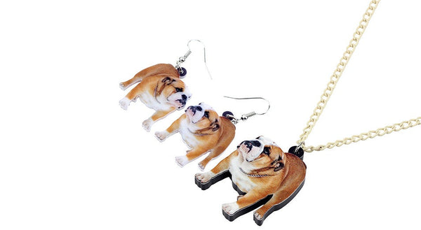 Bulldog Jewelry - Bulldog Necklace- Bulldog Art - Bulldog Earrings - Bulldog Jewelry Set- FREE Shipping
