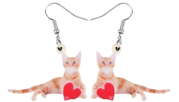 Cat with Heart Jewelry - Cat Necklace- Cat Art - Cat Earrings - Cat Jewelry FREE Shipping