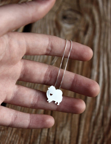 Cute Pomeranian Sterling Silver Heart Pendant and 18" Necklace